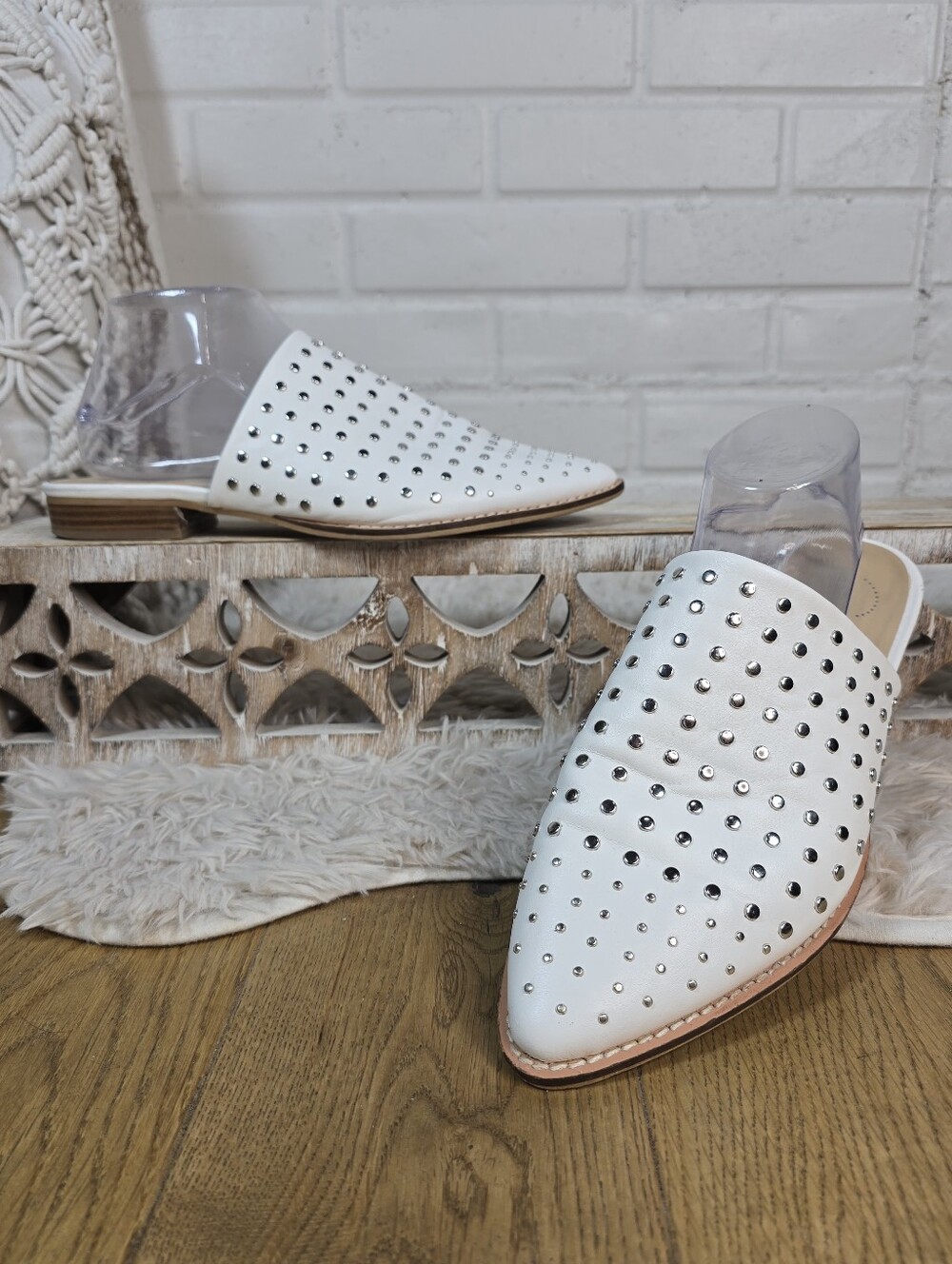 Arider Girl White Studded Slip On Mules Size 10